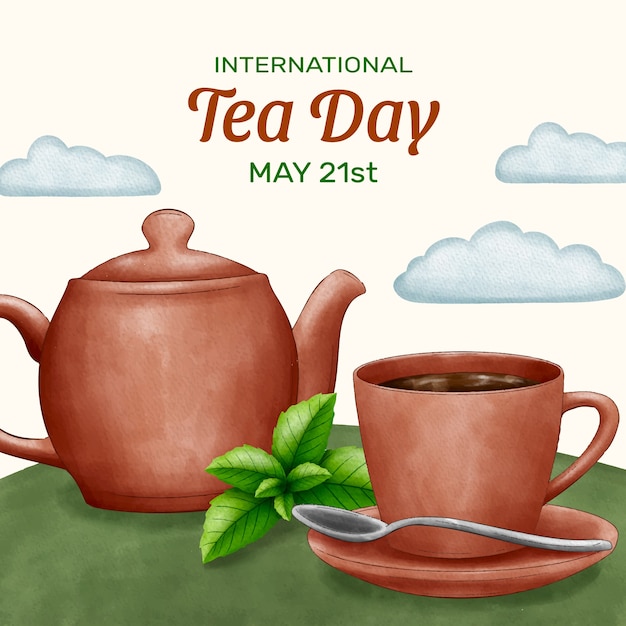 Ilustración del día internacional del té en acuarela