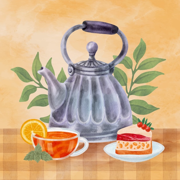 Ilustración del día internacional del té en acuarela