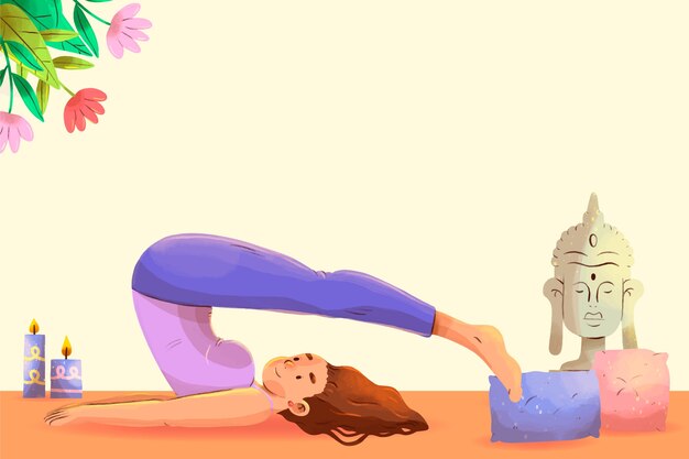 Ilustración del día internacional del yoga en acuarela