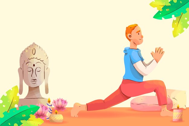 Ilustración del día internacional del yoga en acuarela