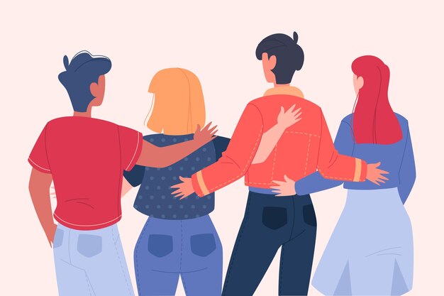 Ilustración del día de la juventud con personas abrazándose juntas
