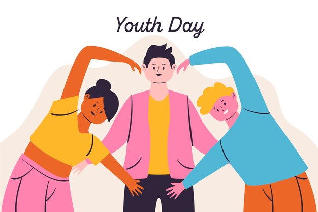 Ilustración del día de la juventud con personas formando un corazón