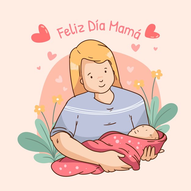 Ilustración del día de la madre dibujada a mano en español