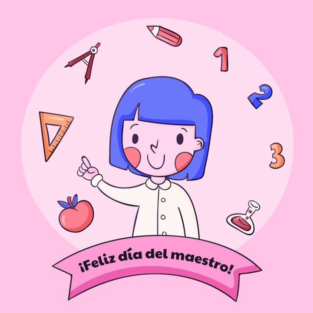 Ilustración del día del maestro dibujada a mano en español