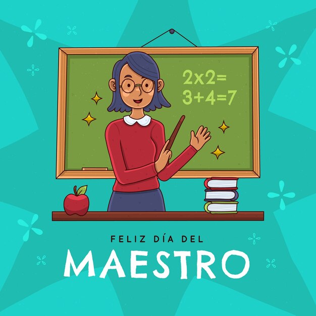 Ilustración del día del maestro dibujada a mano en español