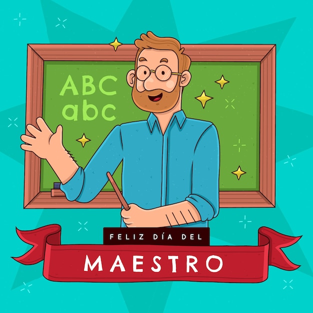 Ilustración del día del maestro dibujada a mano en español