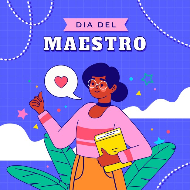 Ilustración del día del maestro dibujada a mano en español
