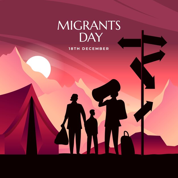 Ilustración del día de los migrantes internacionales en gradiente
