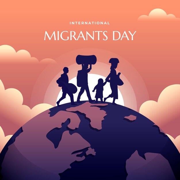 Ilustración del día de los migrantes internacionales en gradiente