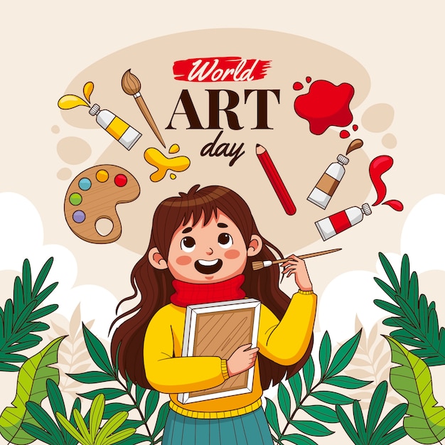 Vector gratuito ilustración del día mundial del arte dibujada a mano