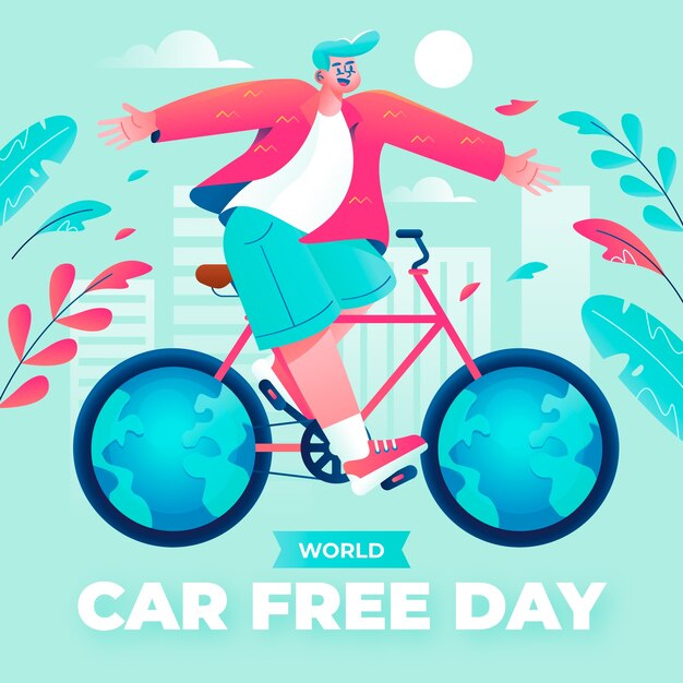Ilustración del día mundial sin automóviles degradado