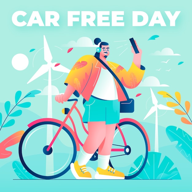 Ilustración del día mundial sin automóviles degradado