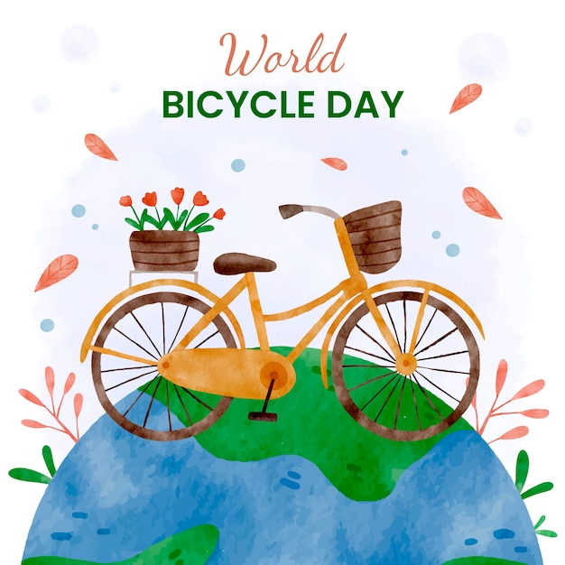 Ilustración del día mundial de la bicicleta en acuarela