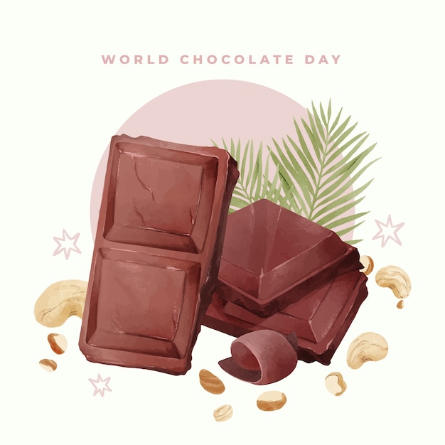 Vector gratuito ilustración del día mundial del chocolate en acuarela con chocolate