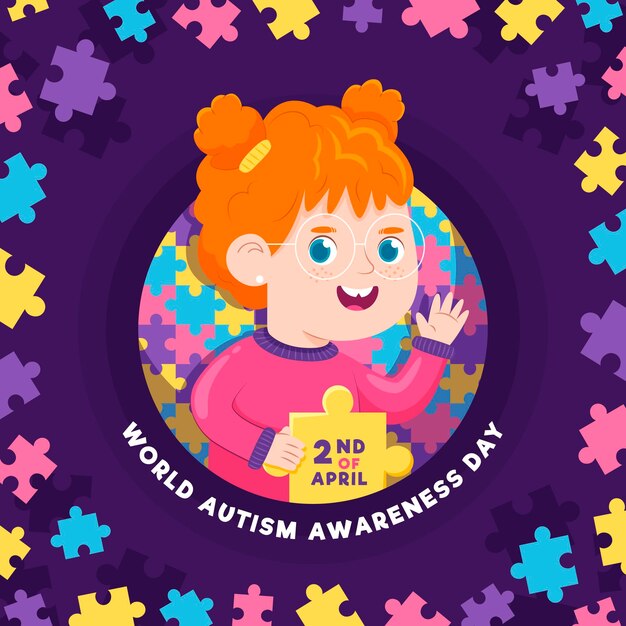 Ilustración del día mundial de la conciencia del autismo de dibujos animados