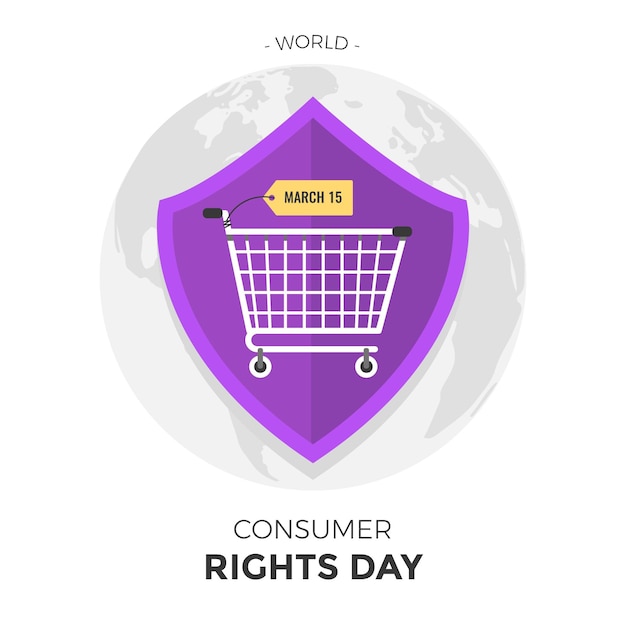 Ilustración del día mundial de los derechos del consumidor con carrito de compras