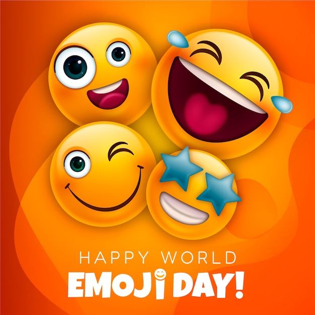 Ilustración del día mundial del emoji degradado con emoticonos