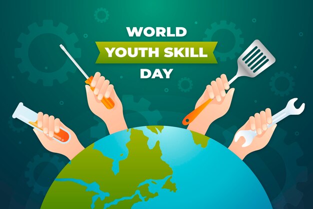Ilustración del día mundial de las habilidades de la juventud degradado