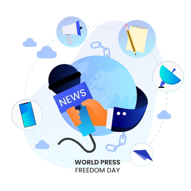 Ilustración del día mundial de la libertad de prensa degradado