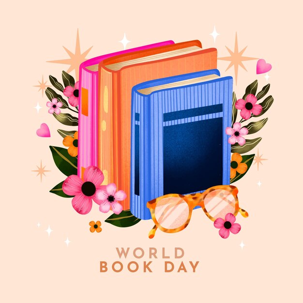 Ilustración del día mundial del libro en acuarela