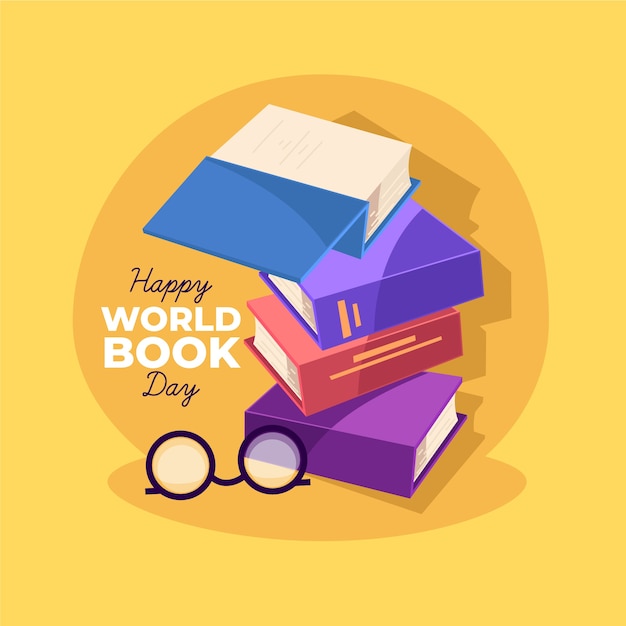 Ilustración del día mundial del libro con colección de libros