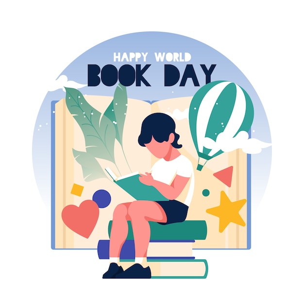 Ilustración del día mundial del libro de diseño plano