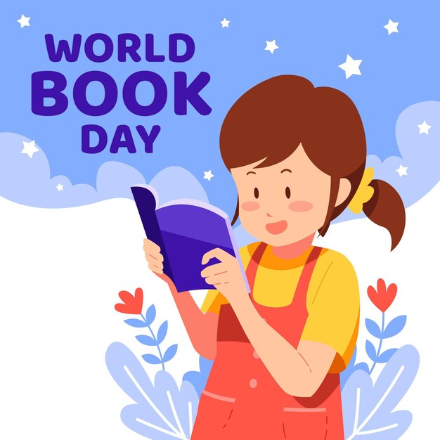 Ilustración del día mundial del libro plano orgánico con mujer leyendo