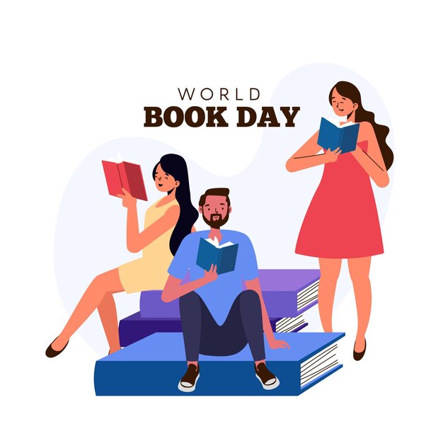 Ilustración del día mundial del libro plano orgánico