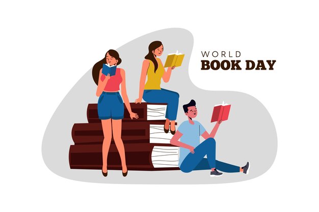 Ilustración del día mundial del libro plano orgánico