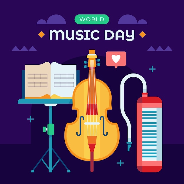 Vector gratuito ilustración de día mundial de la música de diseño plano con violonchelo