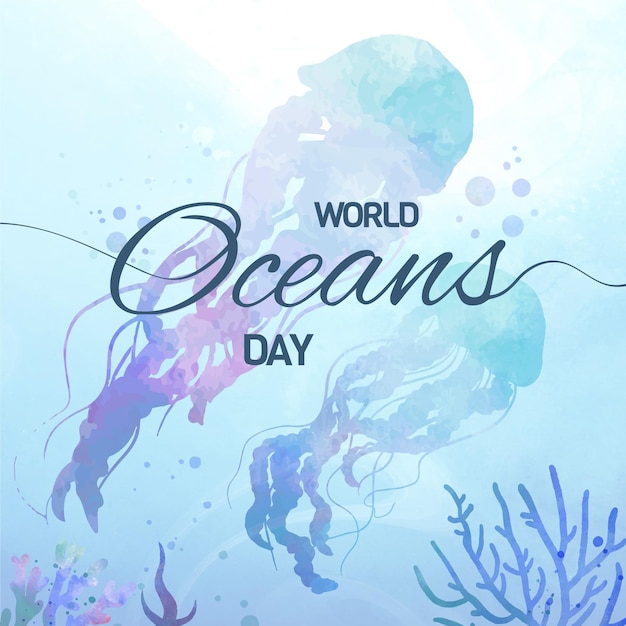 Ilustración del día mundial de los océanos en acuarela pintada a mano