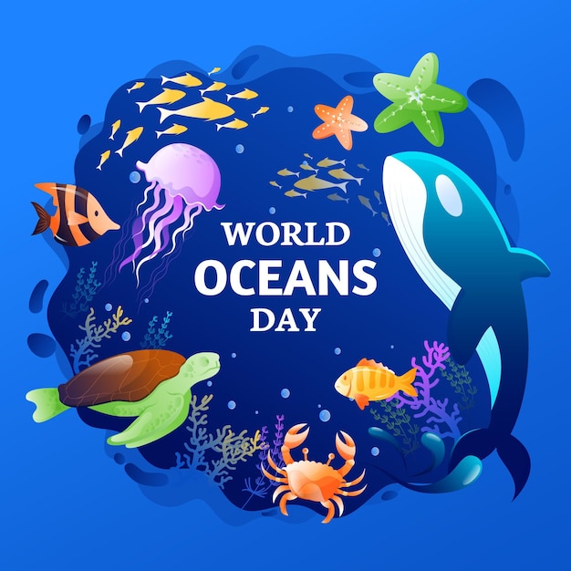 Vector gratuito ilustración del día mundial de los océanos degradado