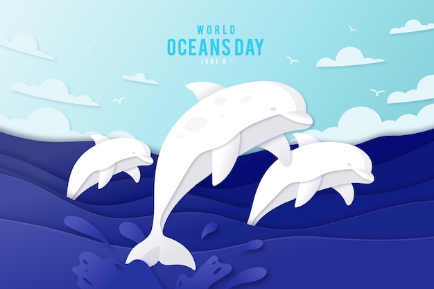 Vector gratuito ilustración del día mundial de los océanos en estilo papel
