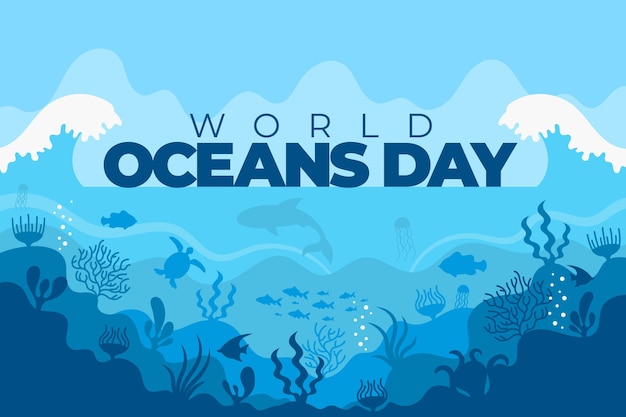 Ilustración del día mundial de los océanos del mundo plano orgánico