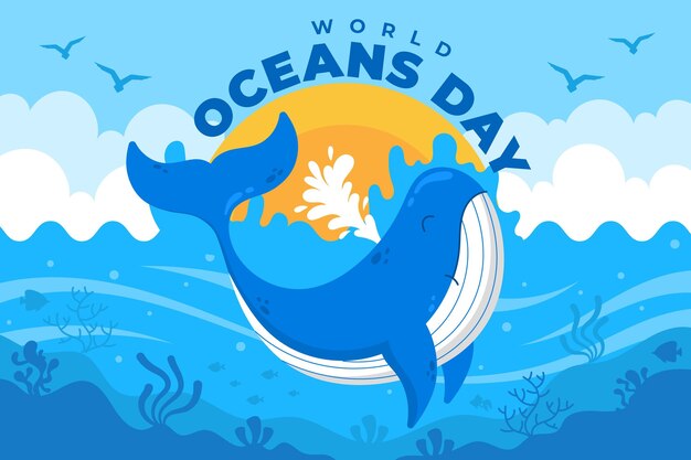 Ilustración del día mundial de los océanos del mundo plano orgánico