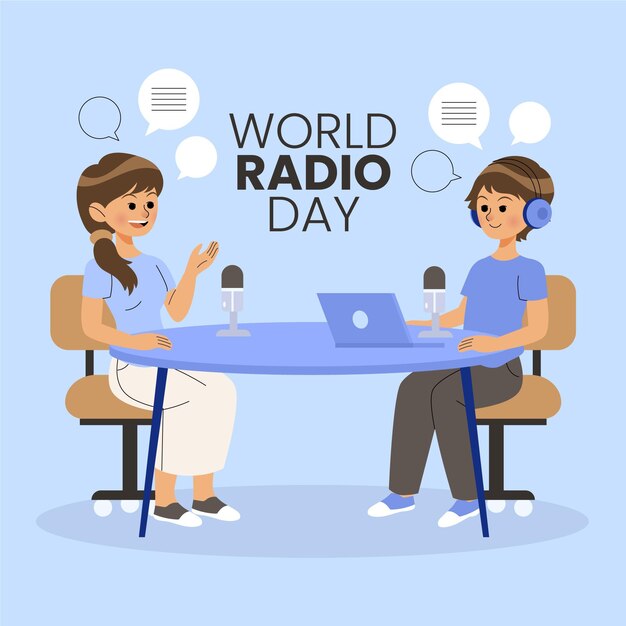 Ilustración del día mundial de la radio en diseño plano