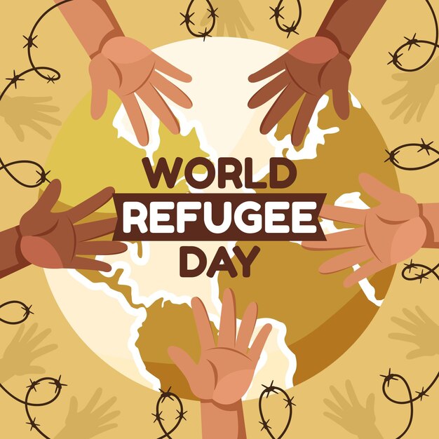 Ilustración del día mundial de los refugiados de dibujos animados