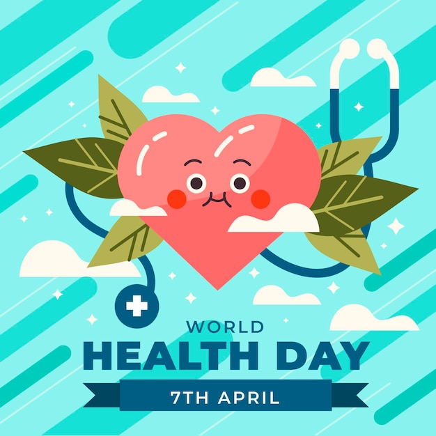 Vector gratuito ilustración del día mundial de la salud con corazón y estetoscopio