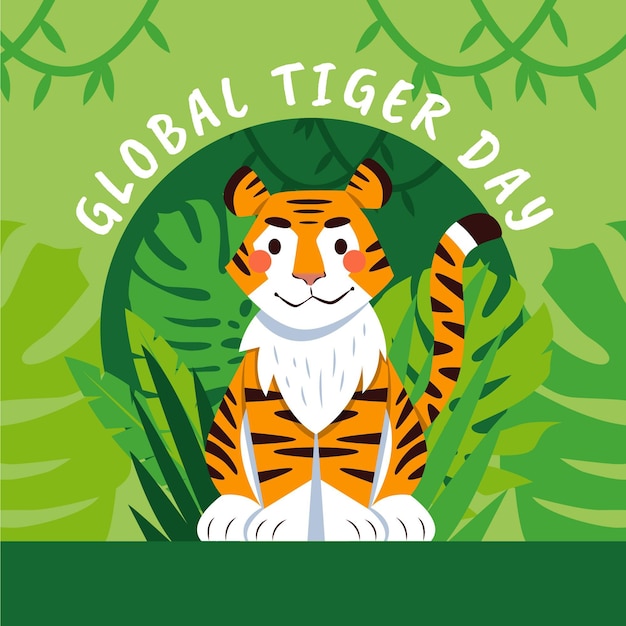 Ilustración del día mundial del tigre de dibujos animados