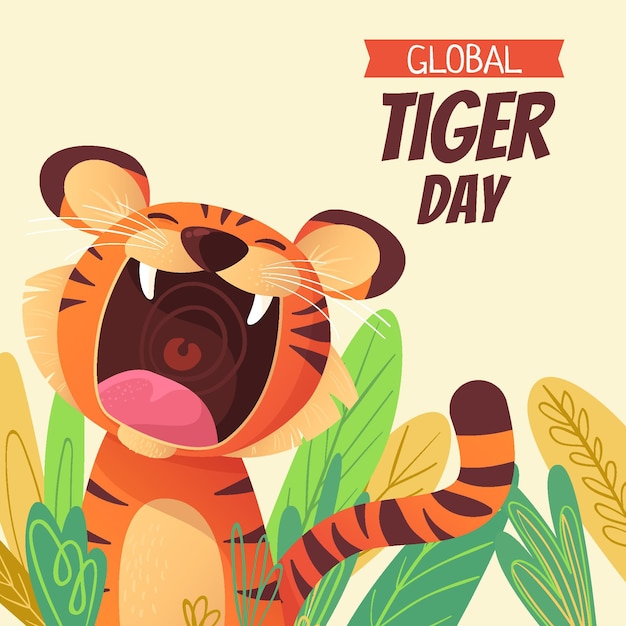 Ilustración del día mundial del tigre de dibujos animados