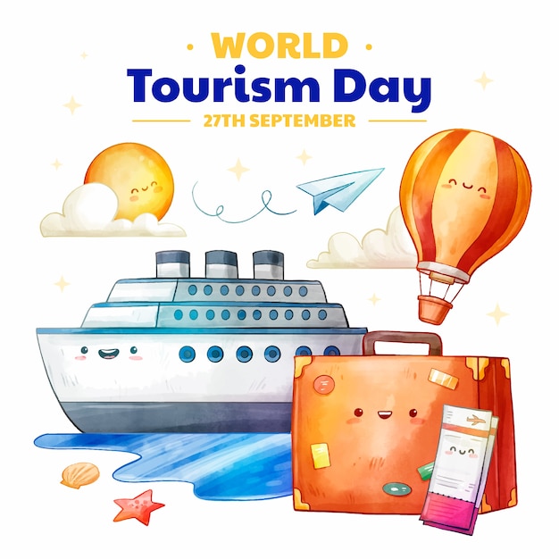 Vector gratuito ilustración del día mundial del turismo en acuarela