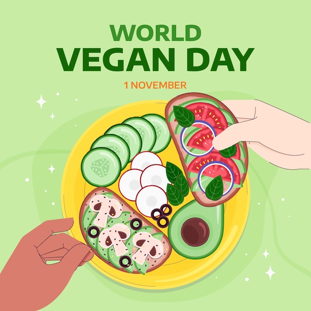 Ilustración del día mundial vegano plano