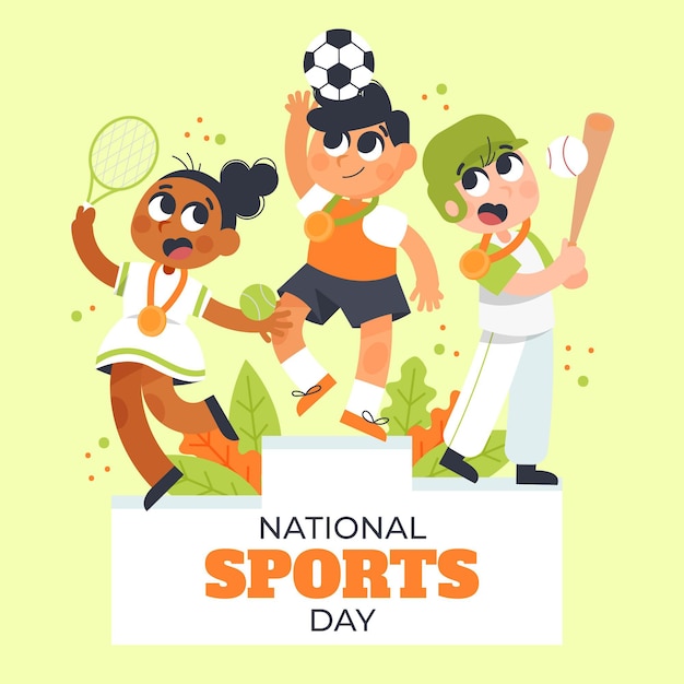 Vector gratuito ilustración del día nacional de los deportes de dibujos animados