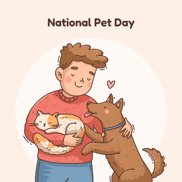 Ilustración del día nacional de las mascotas dibujada a mano.