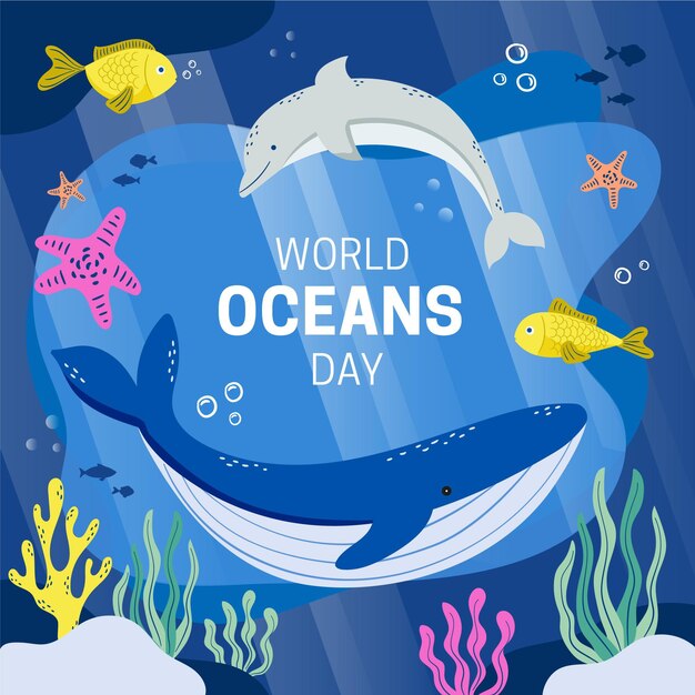 Ilustración del día de los océanos del mundo plano orgánico