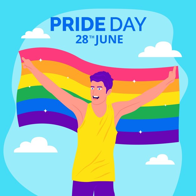 Ilustración del día del orgullo con el hombre que sostiene la bandera