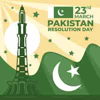 Vector gratuito ilustración del día de pakistán con bandera y edificio minar-e-pakistan