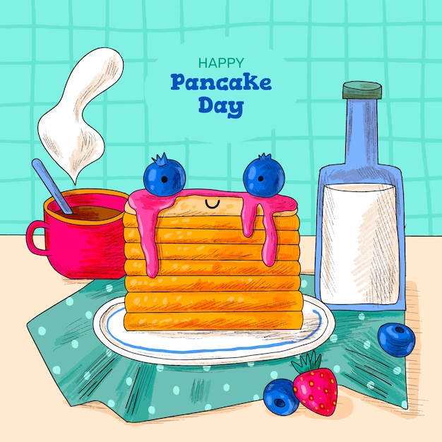 Ilustración del día del panqueque dibujada a mano
