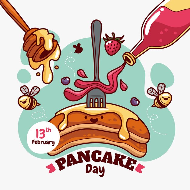 Ilustración del día del panqueque dibujada a mano
