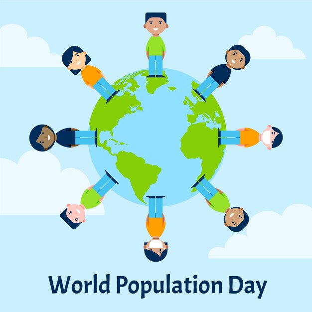 Ilustración del día de la población mundial plana orgánica